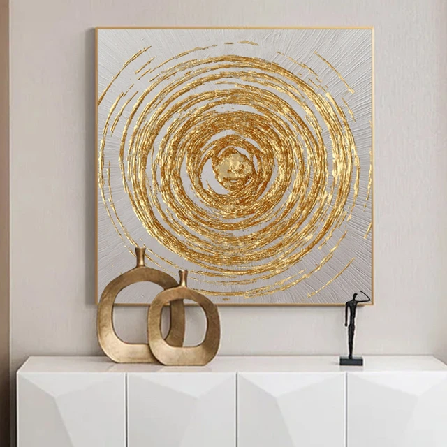 Large Original Oil Painting Circle Painting Black Canvas Abstract Gold