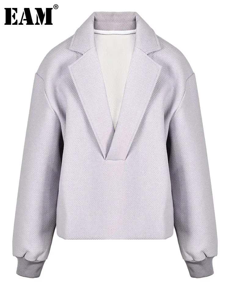 

[EAM] Loose Fit Purple Thick Warm Sweatshirt New Lapel Long Sleeve Women Big Size Fashion Tide Spring Autumn 2024 1DH1690