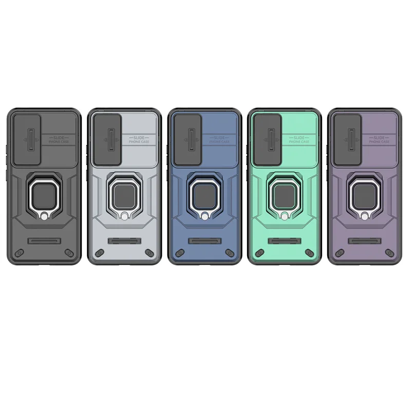 Slide Camera Ring Holder Armor Phone Case with Magnetic Back Cover