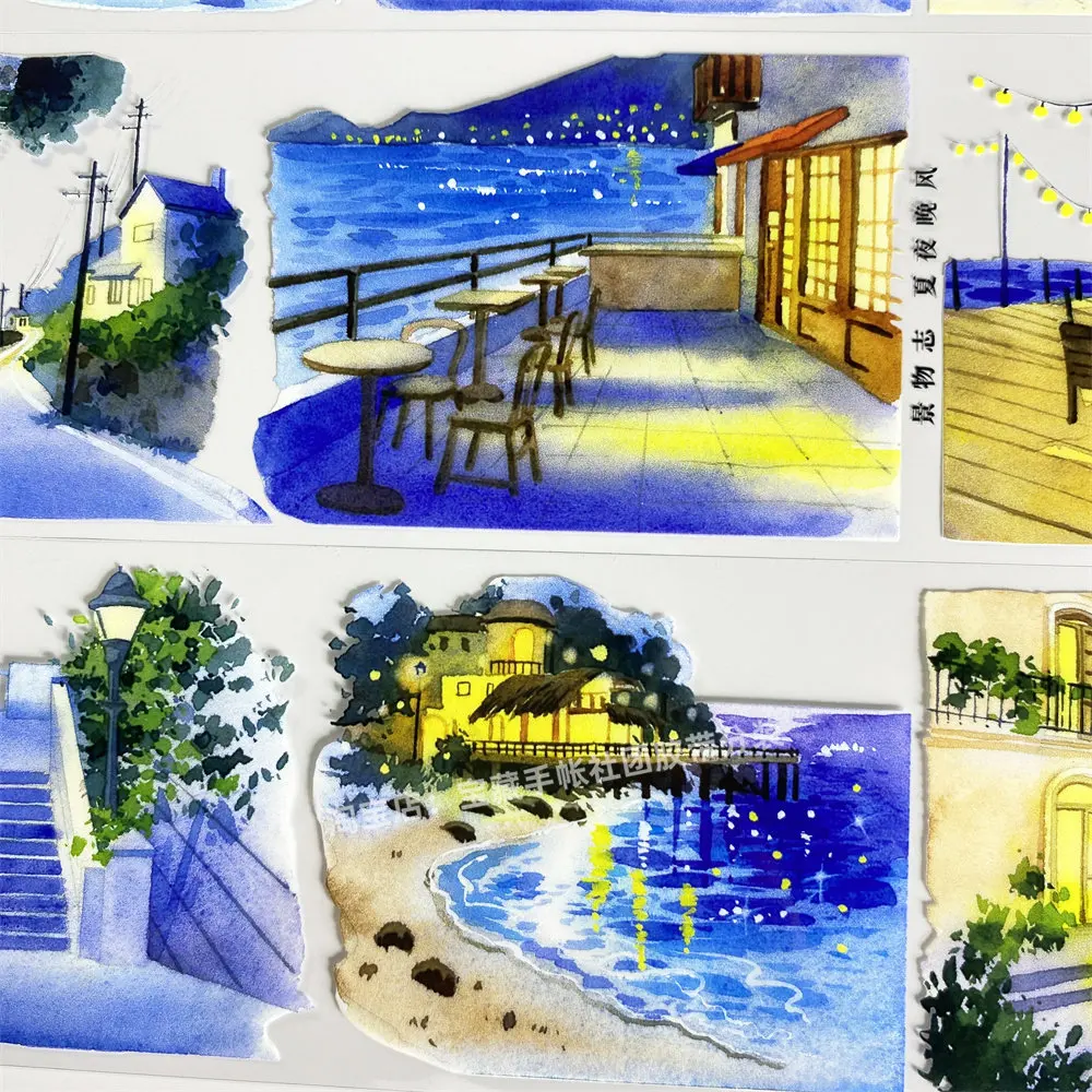 와시 펫 테이프 A700 여름 밤 저녁 해변 풍경 스트리트 뷰 앤틱 스크랩북 콜라주 DIY 카드 스티커