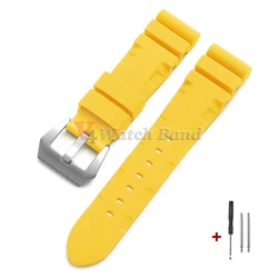 Premium Silicone Rubber Watch Strap - Soft Sport Bands - 22mm (Yellow - Silver)