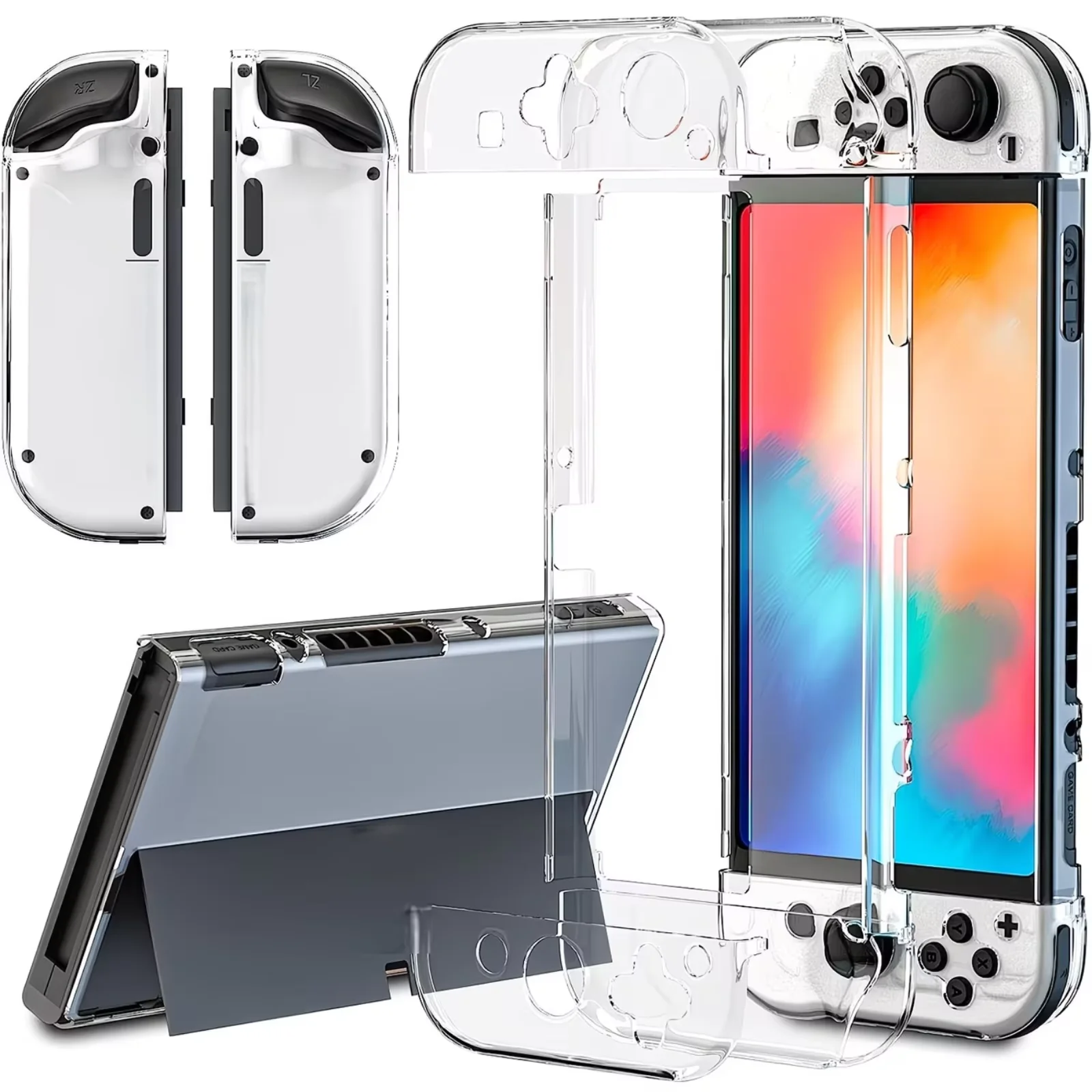 Switch OLED Crystal Case with Built-in Stand - Premium Protective Game Accessory