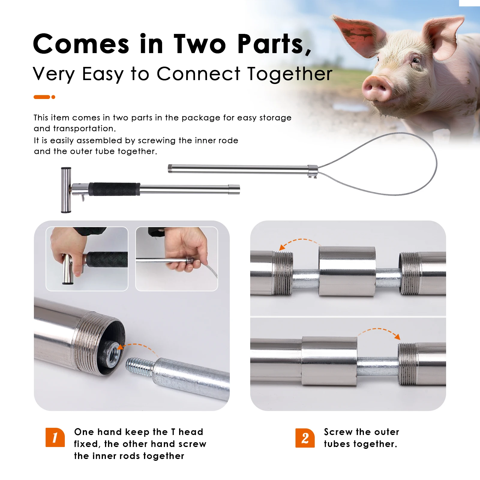 33 Inch Stainless Steel Animals Pig Catcher Pole Thickness Wire Rope Animal Catch Pole Stretchable Handle Efficient Easy To Use 5