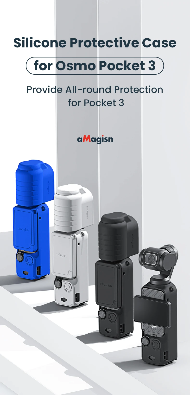 Description Picture 3 of itemaMagisn Protective Sleeve Kit for DJI Osmo Pocket 3,Body + Lens + Screen + Grip + Battery Grip + Mic + Lanyard Protection