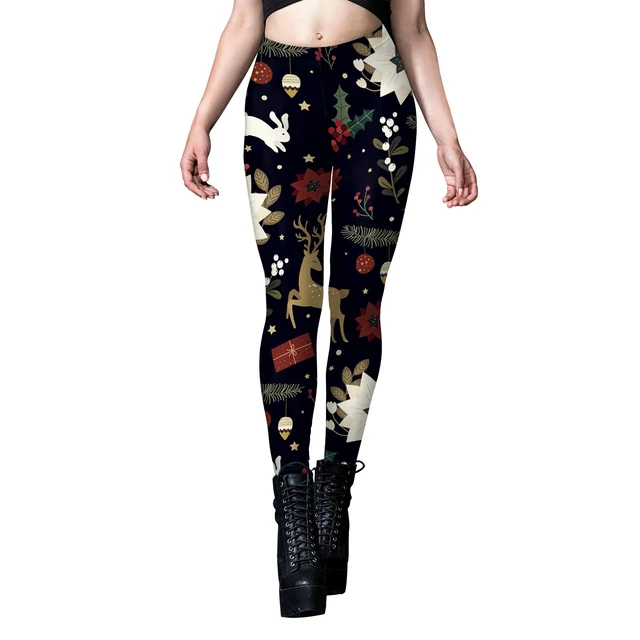 Women Christmas Print Leggings High Waist Long Trouse Fashion Xmas