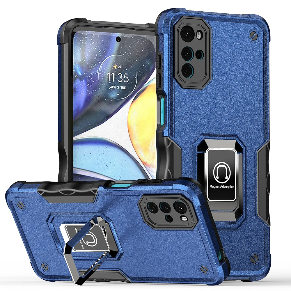 KEYSION Stoßfeste Rüstungshülle für Motorola Moto G22 Silikon + PC-Ringständer Telefonrückseite für Motorola MOTO G22_voghion.com