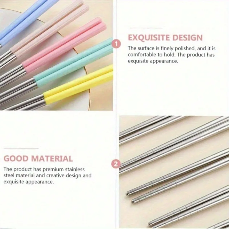 Premium Stainless Steel Travel Chopsticks with Wheat Straw Handle Non-Slip Reusable Easy To Clean for Sushi Food and Kitchen Use