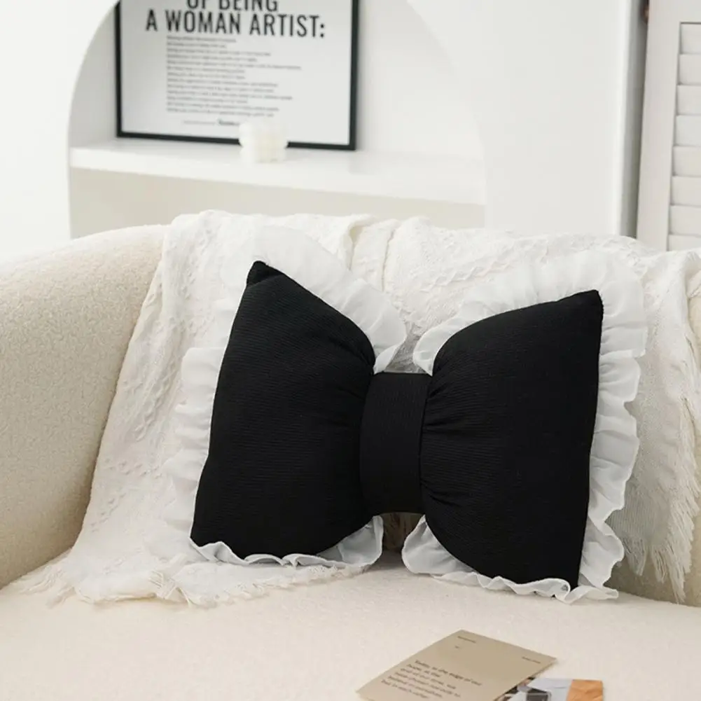 Bow-shaped Cushion Sweet Ruffle Lace Decor Sofa Support Pillow Romantic Fluffy PP Cotton Filling Car Seat Companion Pillow 1pc 3