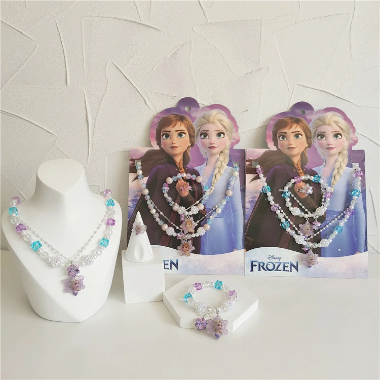 Disney de anillos y pulsera para niña, collar doble con pinzas para el de princesa de Frozen, Elsa y Anna| | AliExpress