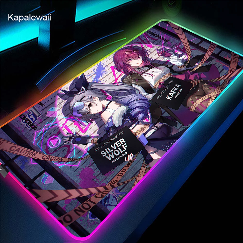 

honkai star rail Large RGB Mouse Pad Luminous Desk Pads Gaming Mousepad LED Mouse Mat Gamer PC Keyboard Mats XXL Deskmat 900x400