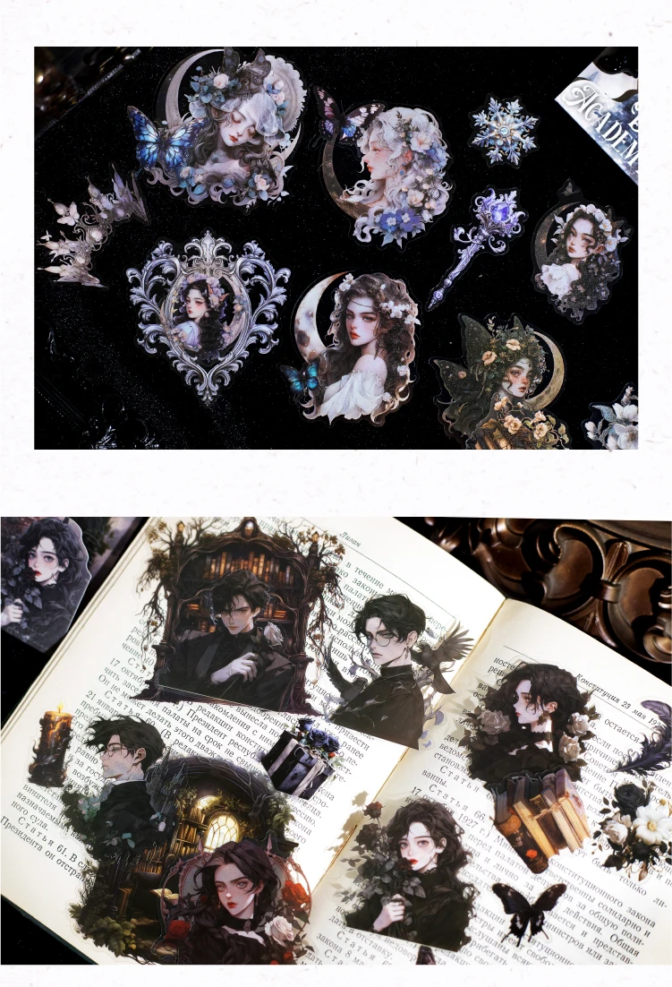 Yoofun 30 Stück/Packung Kawaii Aufkleber The Dark Academia Diary Planner Dekorative Handyaufkleber Collage Scrapbooking Basteletiketten – Detail 8