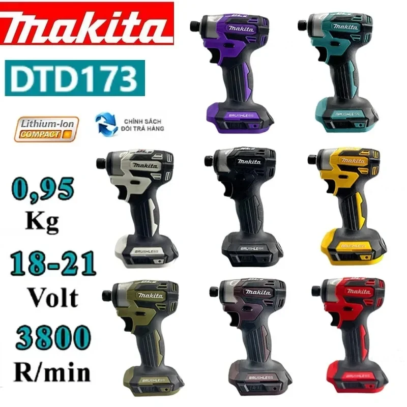 Makita DTD173 18V Cordless Impact Driver LXT BL Brushless Motor Electric Drill Wood/Bolt/T-Mode 180 N·M Rechargeable Power Tools kunliyaoi automatic center punch impact spring loaded adjustable tension drilling marking tool for metal glass wood