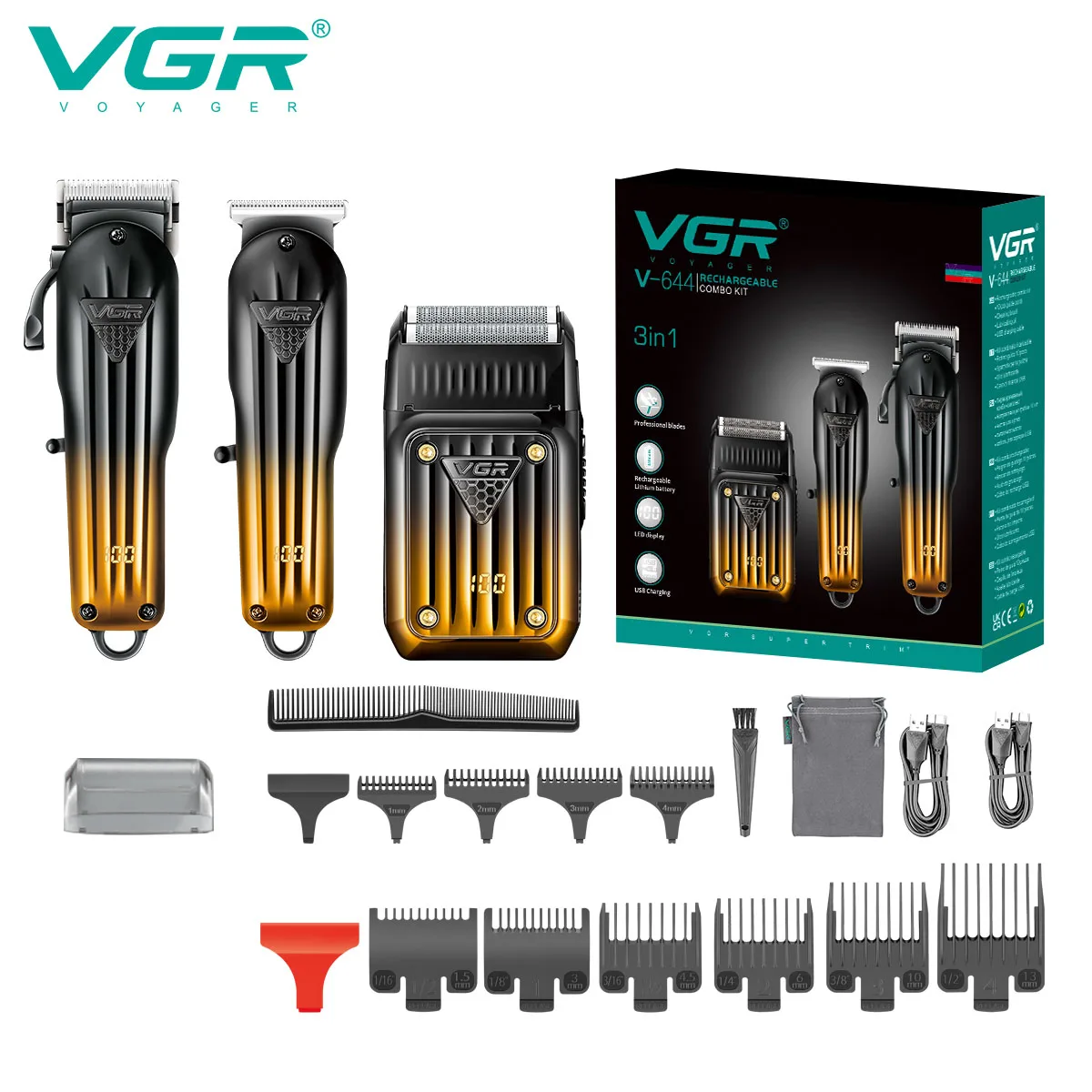 VGR Hair Trimmer Professional Electric Shaver Razors Portable Beard Trimmer Adjustable Clipper Barber Hair for Men V-644 hair clipper,electric shaver,hair trimmer