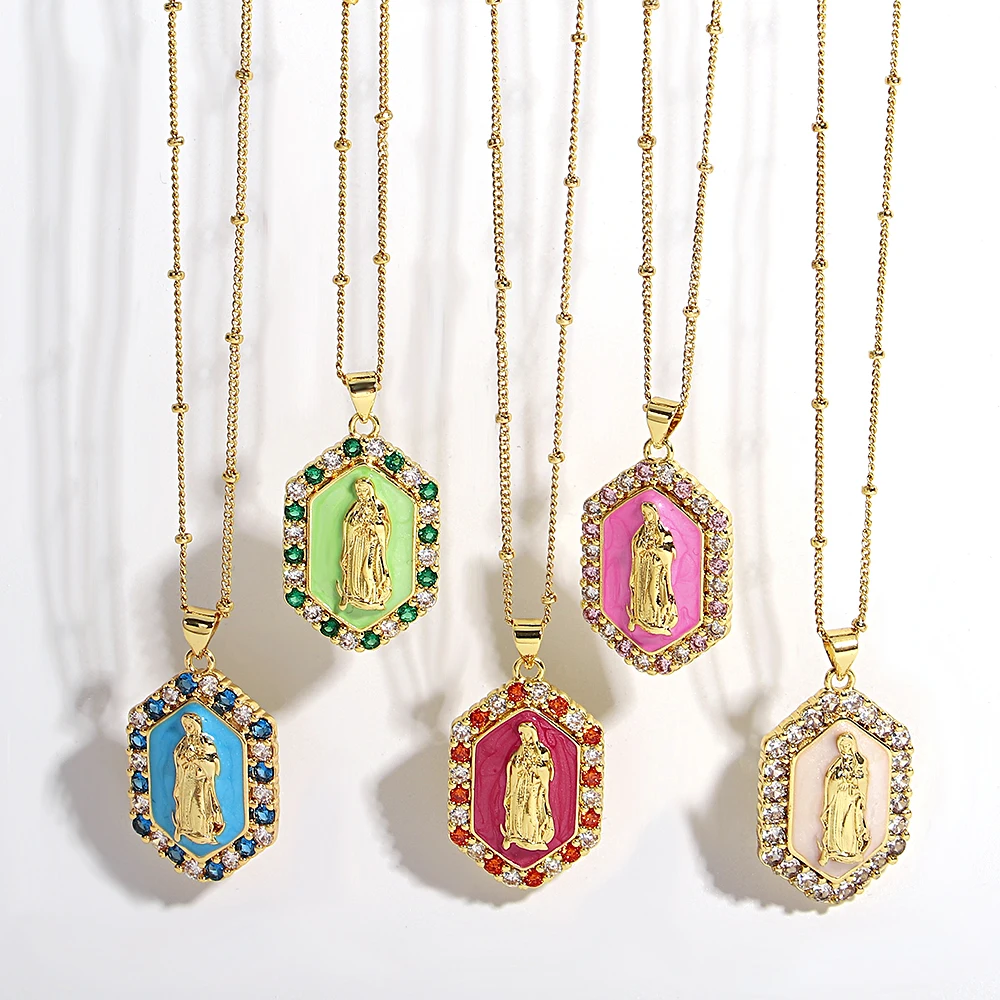 Virgin Mary Rainbow Medal Necklace 2