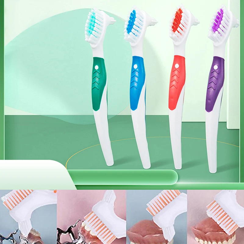 

1PC Denture Cleaning Brush Bristles Double Head Rubber Handle Multi-Layered Bristles False Teeth Brush Oral Care Tools