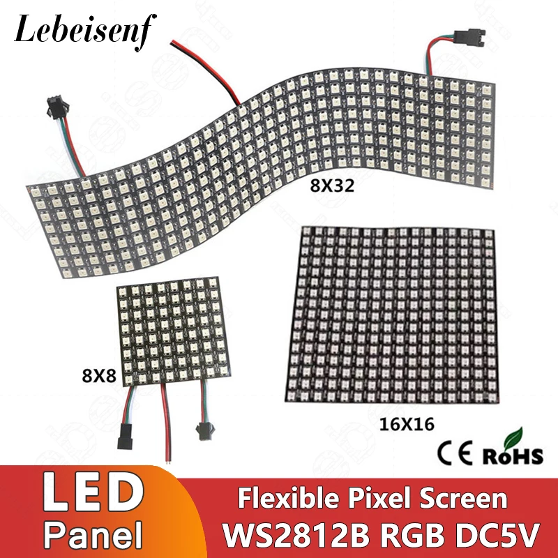 

DC 5V WS2812B LED Pixel Screen 16x16 8x32 8x8 RGB IC WS2812 5050 Flexible Digital Matrix Module Panel Individually Addressable