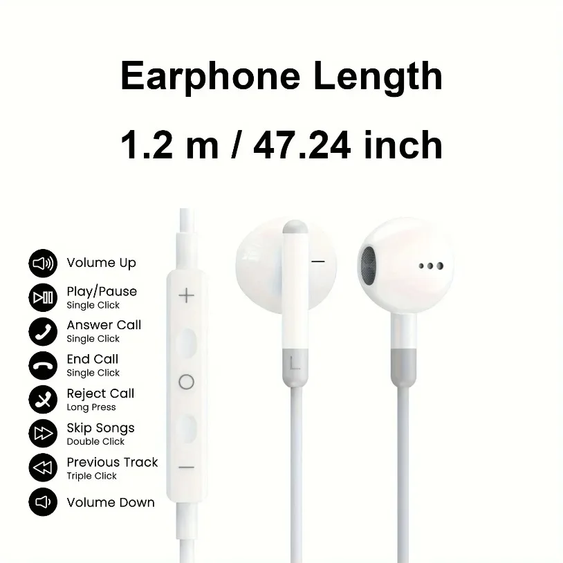 New Half in Ear Wired Earphones With Microphone 3.5mm/Type C For iPhone 16 15 Android Samsung S24 S23 Xiaomi 15 Gaming Headphone