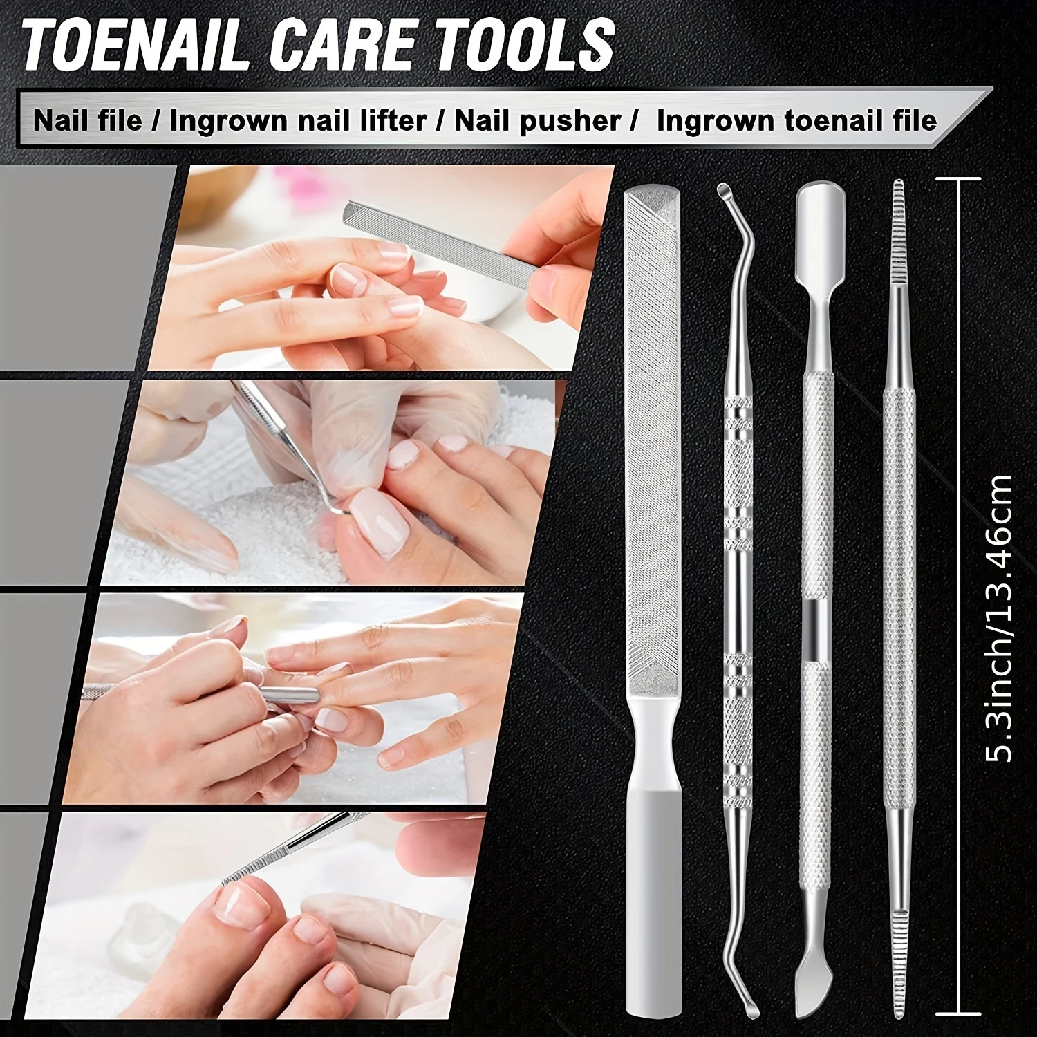 Toenail Clippers Set for Thick Nails, Ingrown Toenail Treatment Kit with Non-Slip Handle, &deg; Rotating Clipper, Lifter, File & Pu