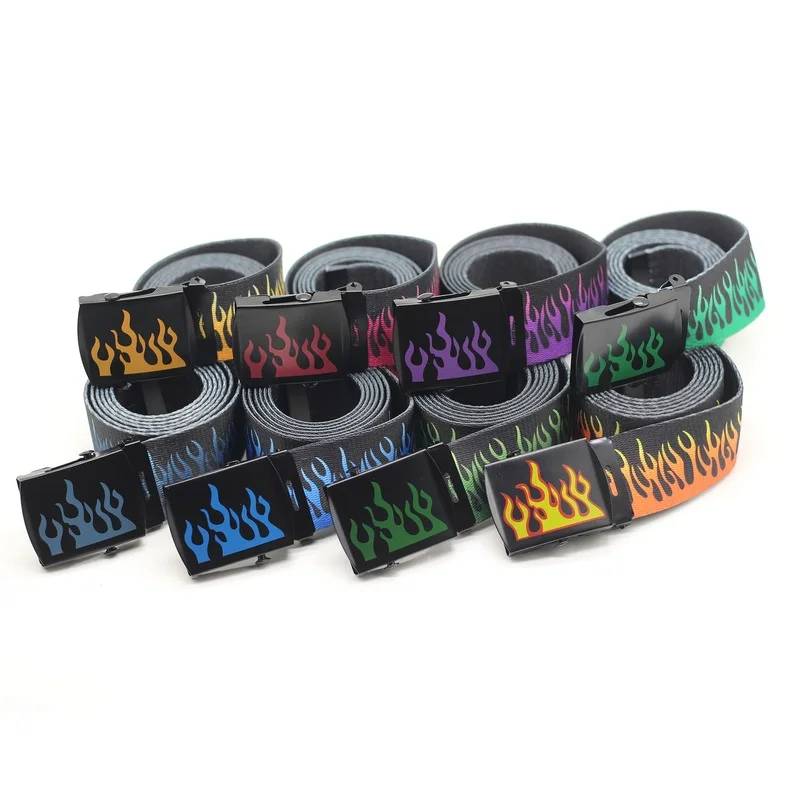 

Flame Printed Hip-hop Personalized Automatic Buckle Men and Women Universal Belts Casual Hip-hop Pants Decorative Women's Belt