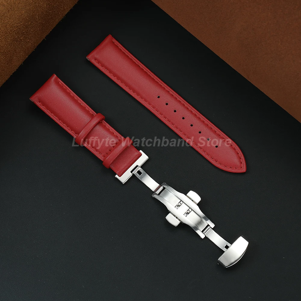 Elegant Women's Leather Watch Strap with Butterfly Buckle - Soft Fashion Wristband Replacement
