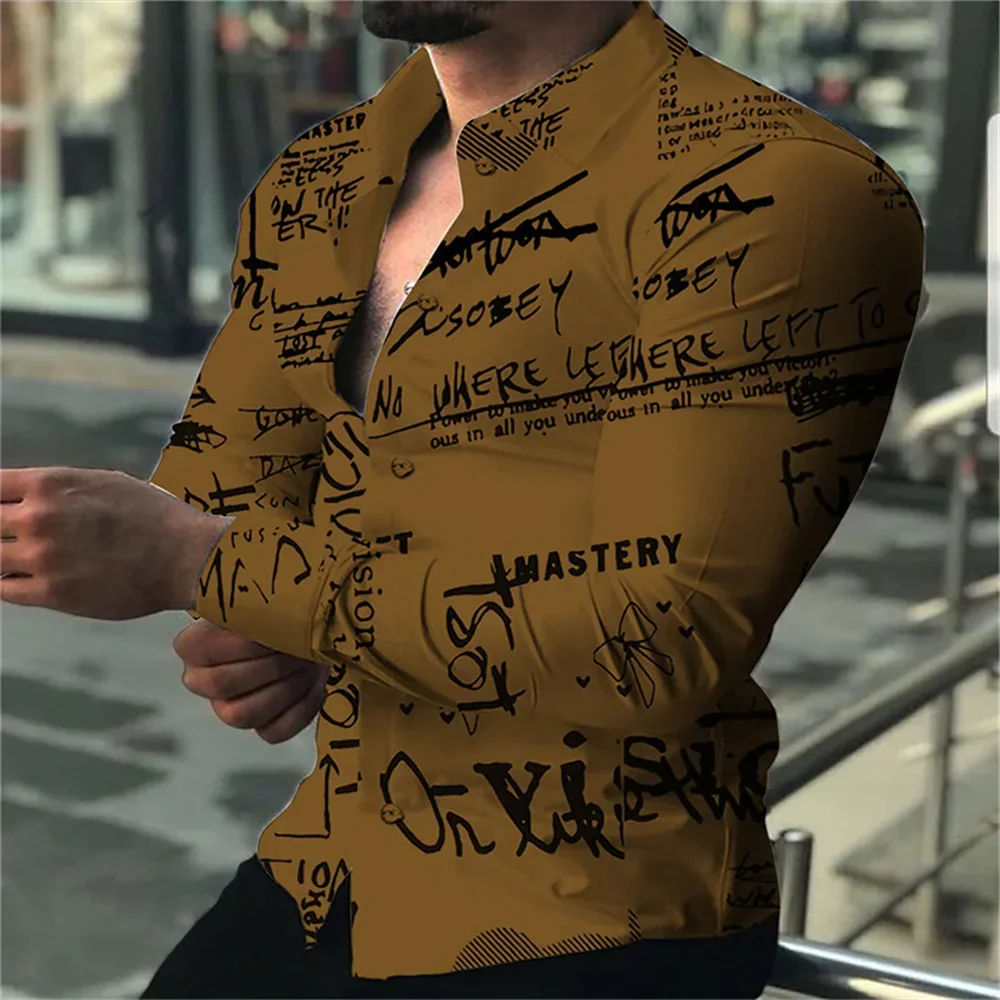 

Newspaper text art fashion social party lapels of one button, leisure printing long -sleeved high -quality men's top clothing