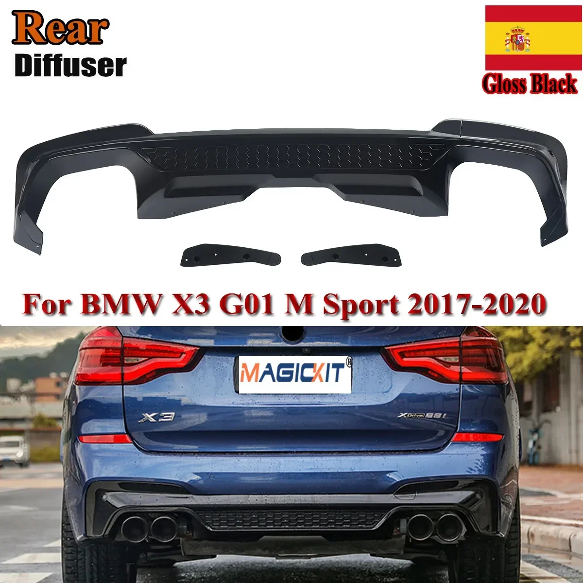 

Для BMW X3 G01 M Sport 2018-2020 для X3M G01 2017-2020 глянцевый черный задний диффузор бампер диффузор для заднего бампера