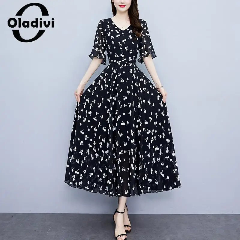 

Oladivi Large Size Women Casual Loose Fashion Print A-Line Dress 2023 Summer New Oversized Dresses Female Tunic Robe M-5XL 8661