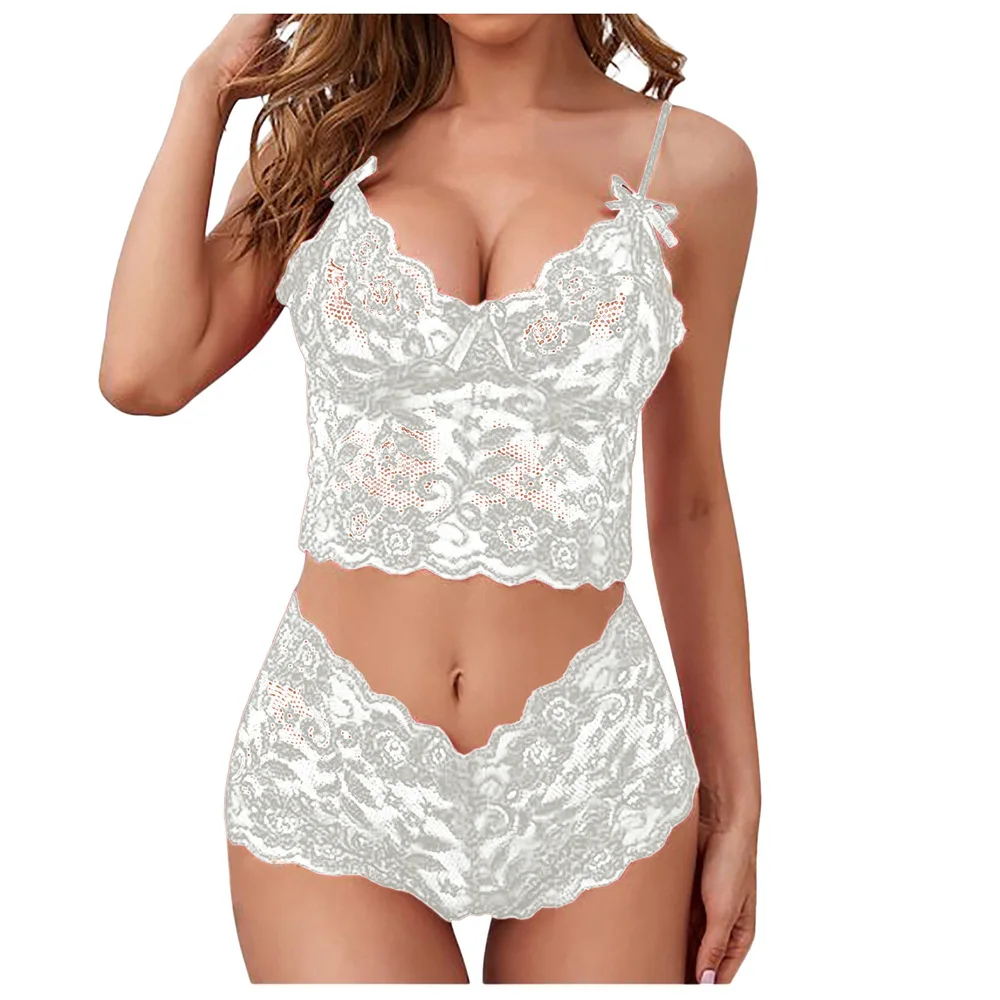 Sexy Women's Lingerie Set With Floral Lace Triangle Bralette Bra_voghion.com
