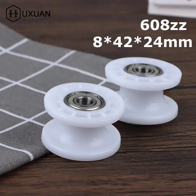 1 Pz Puleggia Meccanica Ruota Scanalata 608Zz Doppio Cuscinetto Puleggia Rotante Ruota Ruota Rotonda Rullo 8*42*24Mm