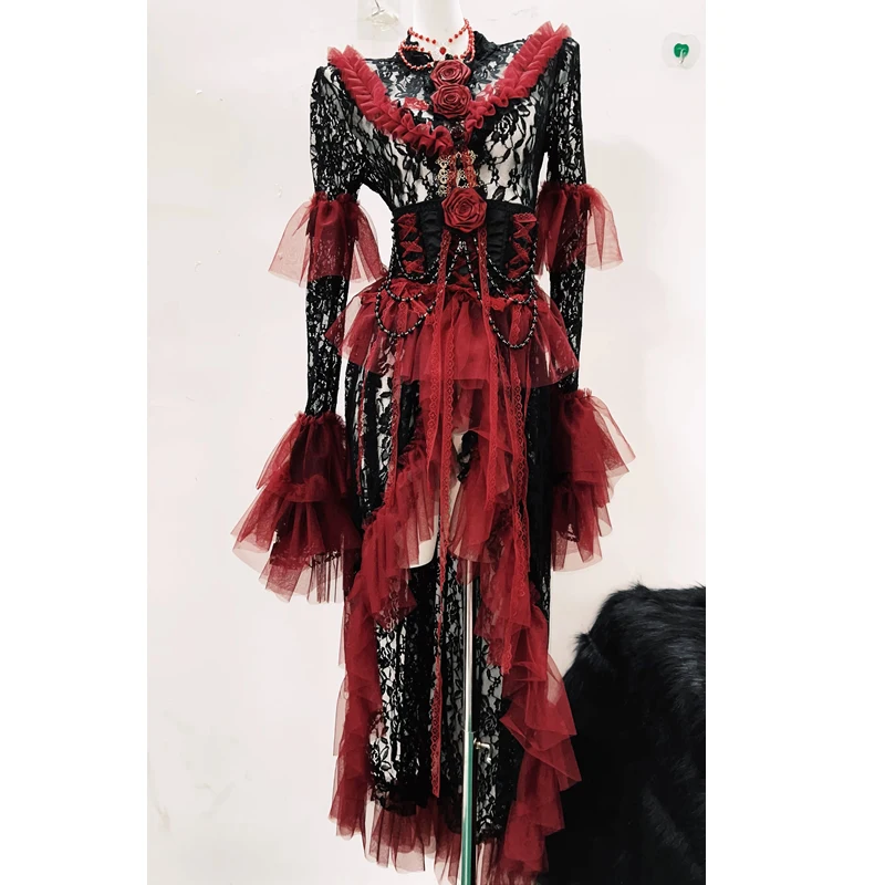 Frilly Lace Black and Red Dress 1