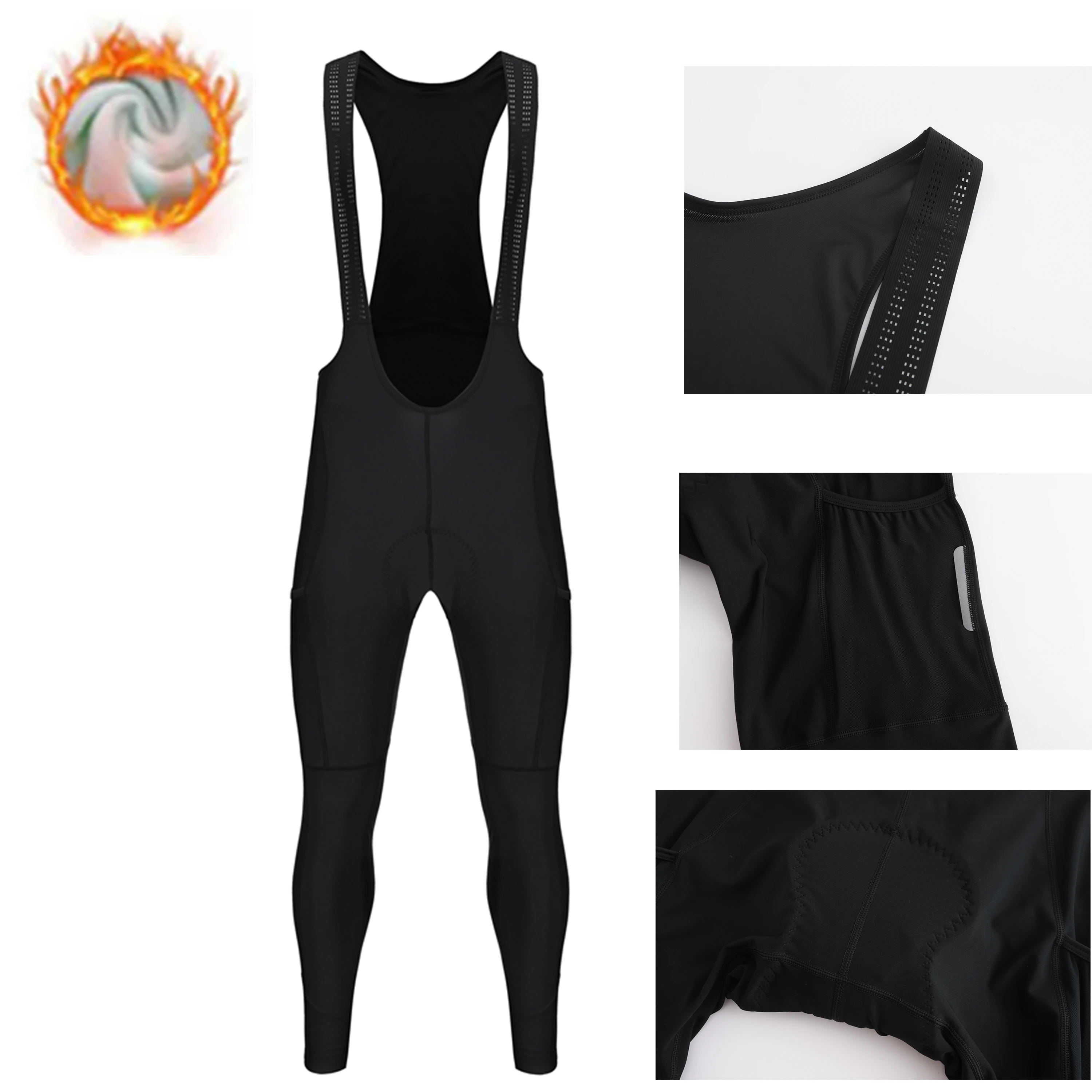 RSANTCE Cycling Bib Pants 2024, 2 Pocket Winter Fleece Thermal Men Long Tights Pad Warm MTB Bike Cycling Trousers