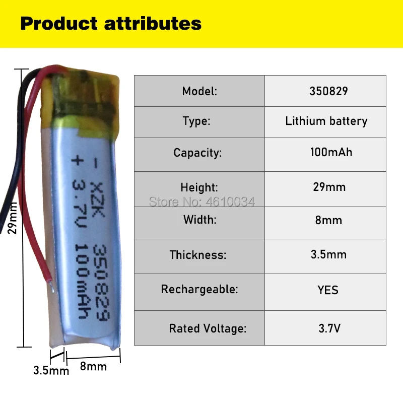 3.7v 100mAh 350829 Lithium Polymer Li-Po li ion Rechargeable Battery GPS Camera Power Bank Tablet Electric Toys PAD DVD rechargeable lithium batteries