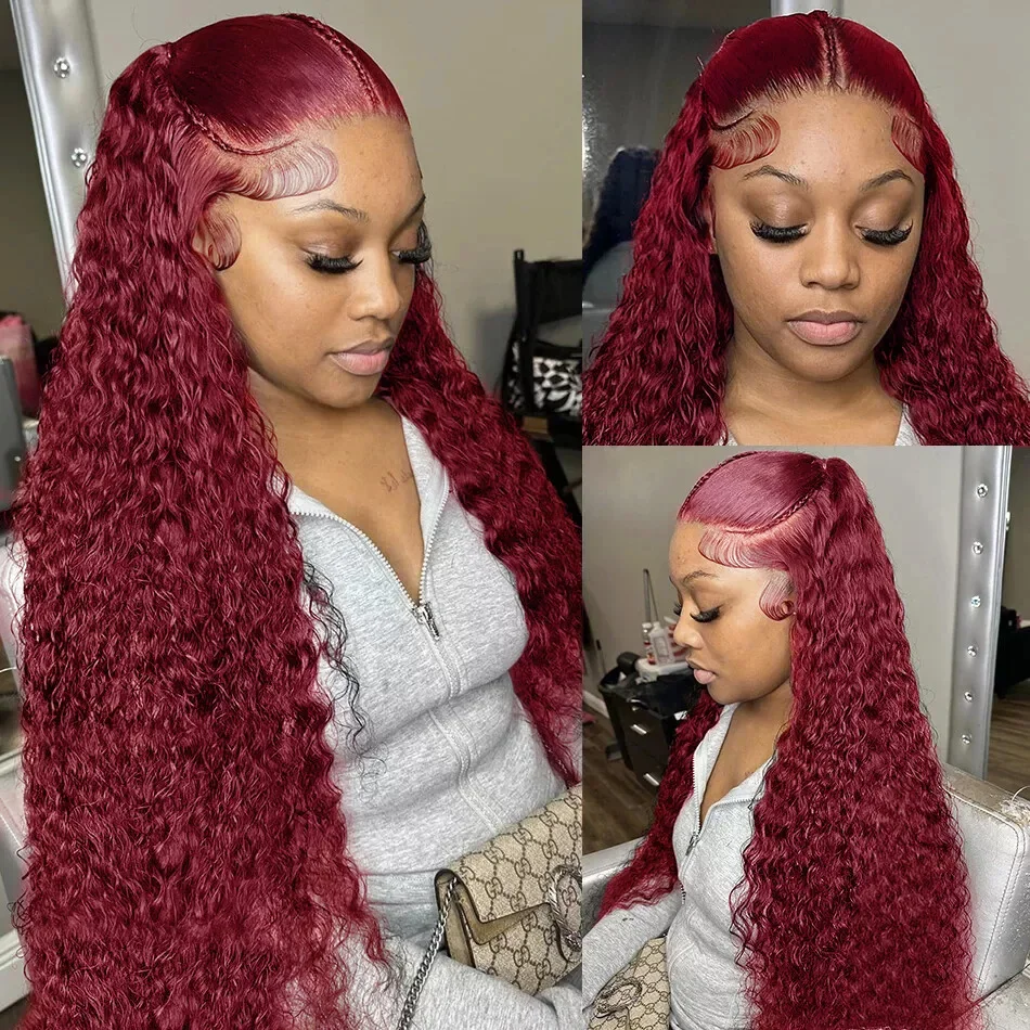 Human Hair Wigs Luvin 99J Burgundy Deep Wave 13x5 13x7 HD Lace Front Curly Red for Women