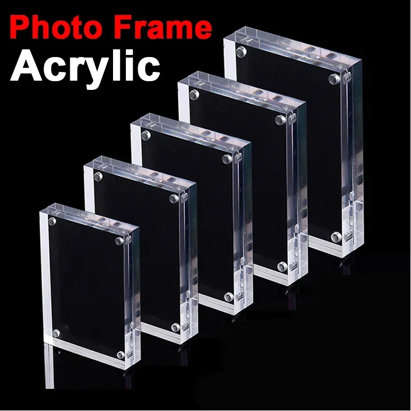 Transparent Photo Frame Acrylic Magnetic Display Frame Poster Display Stand 5+5mm 7 Sizes For Home/office/Room Desk Decoration