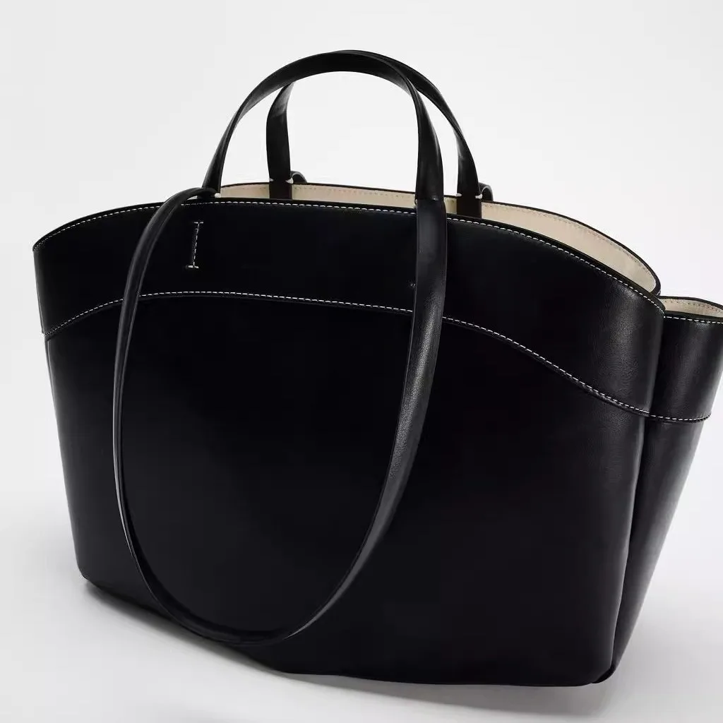 Canvas Splicing PU Tote Bags For Women Luxury Designer Handbag Purse 2024 New Fashion Large Capacity Commuting Shopping Shoulder