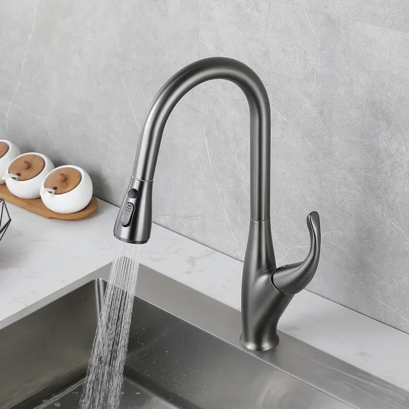 

Grey Pull Out Kitchen Faucet Brass Sink Faucet Mixer Tap 360 Degree Rotation Torneira Cozinha Mixer Taps Kitchen Tap