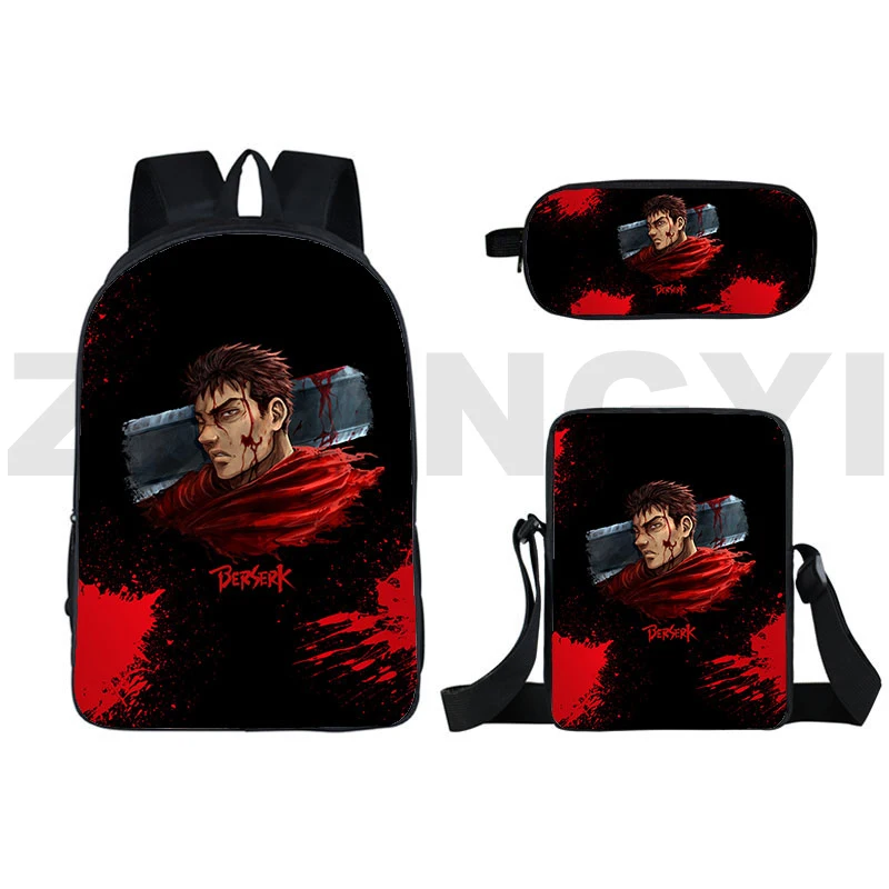 

New Anime 3D Print Berserk Backpacks College 3 Pcs/set Fashion Canvas Large Capacity Japanese Bag Men Women Daily Travel Packbag
