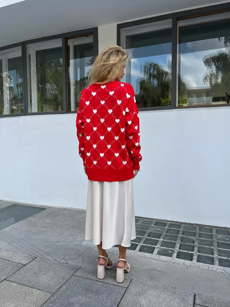 Autumn Printed Knitwear Pullover For Women Casual Patchwork Long Sleeve Contrast Loose Top Clothes Female Knit Pullover