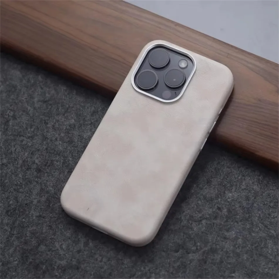 Vintage Crazy Horse Leather Magnetic Phone Case with Simple Texture