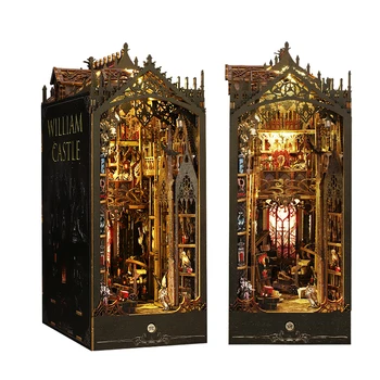 DIY Book Nook Kit 3D Wooden Puzzle Miniature Doll House Toy Assembly Model Building Bookends Bookshelf Insert Decor Xmas Gifts 1