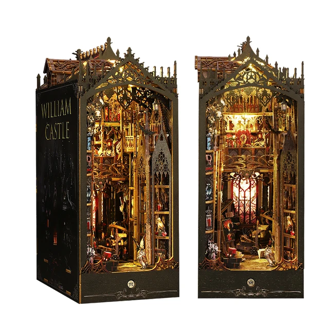 DIY Book Nook Kit 3D Wooden Puzzle Miniature Doll House Toy Assembly Model Building Bookends Bookshelf Insert Decor Xmas Gifts 1
