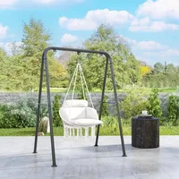 Hammock Swing Chair, Outdoor Hanging Chair with Large Cushion, Cotton Rope Weaving Macrame Swing with Chain 1