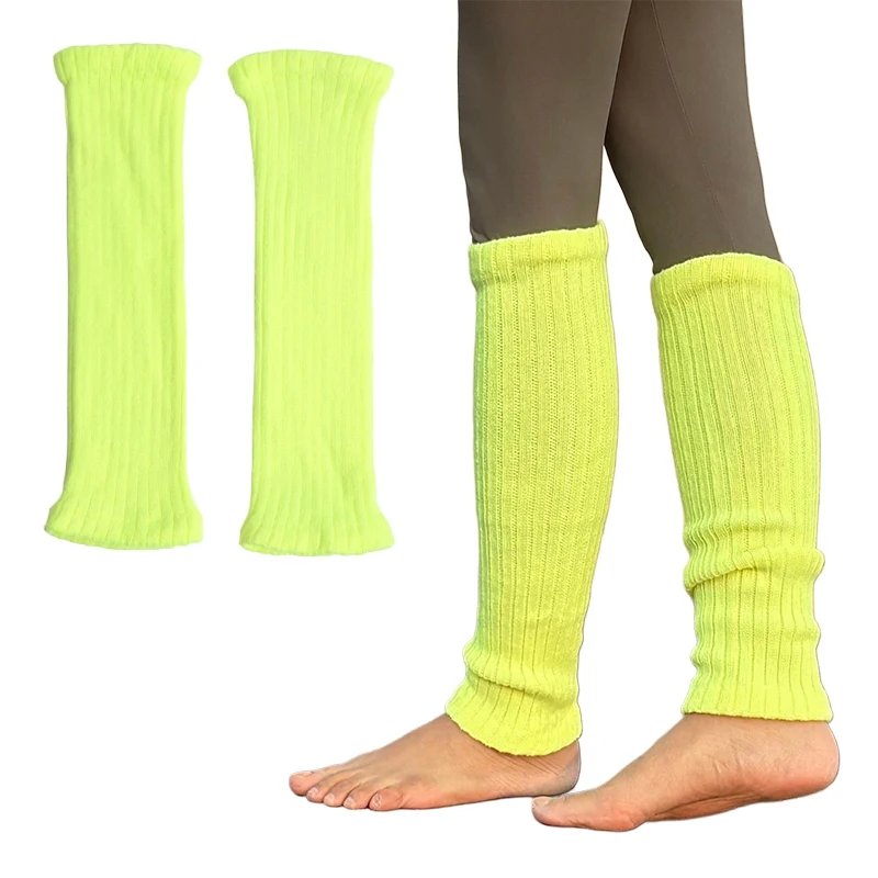 Women Winter Bright Green Color JK Style Spice Girls College Foot Cover Warm Pile Long Socks Boot Cuff Cover Knitted Leg Warmers