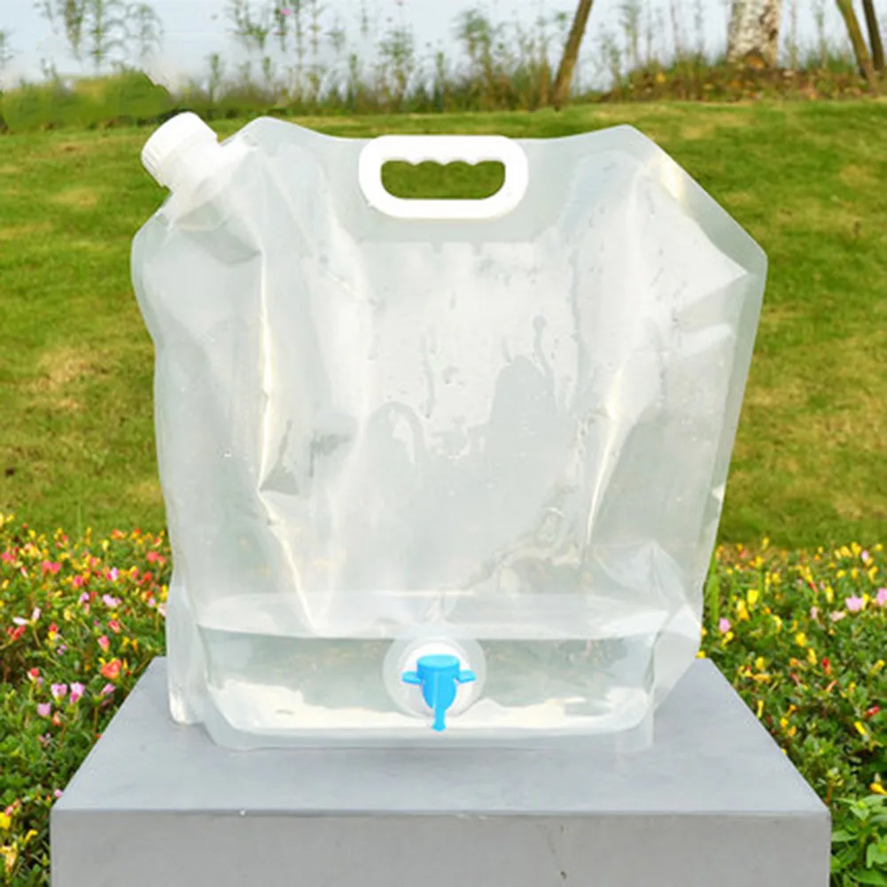 5L/10L 접이식 물주머니(탭 포함) 접이식 안전 밀봉 식수통 휴대용 야외 물주머니 식수 운반용