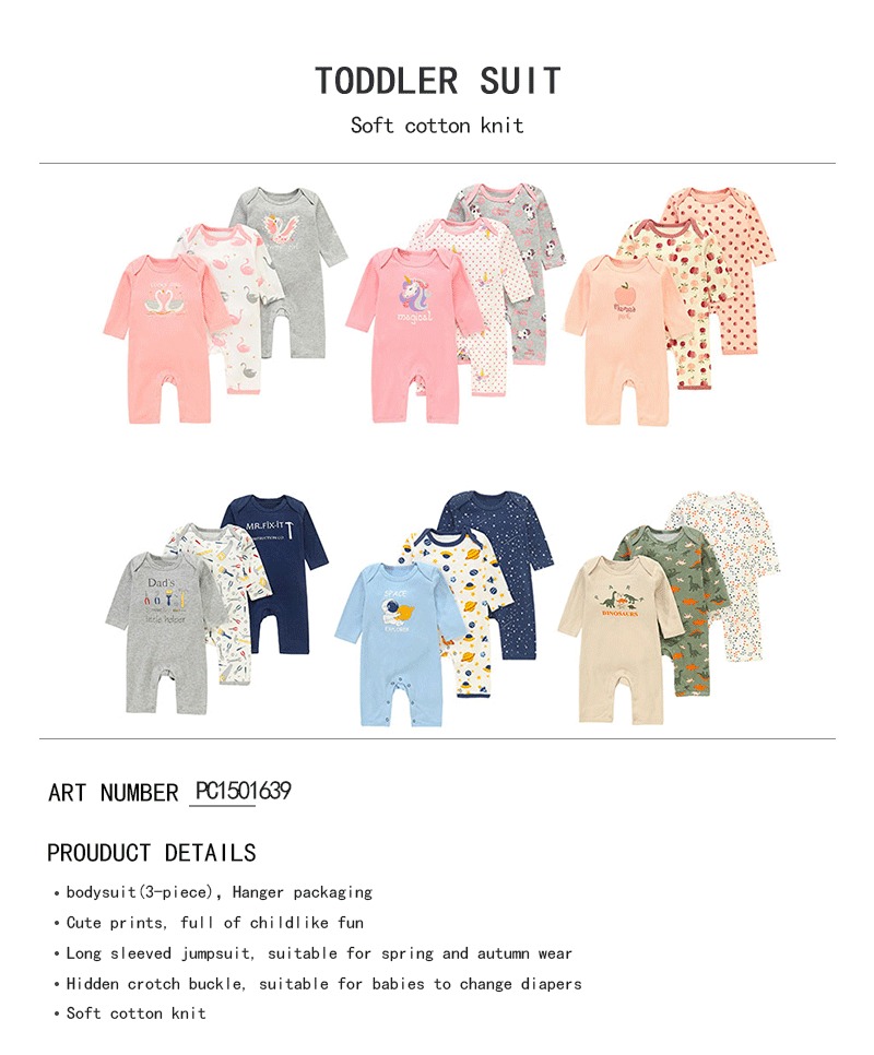 Ircomll Baby Junge Mädchen 3er-Pack Strampler Langarm Strampler Baumwolle Overalls Cartoon Streifen Polka Dot Bequeme Overalls Kleidung – Detail 1