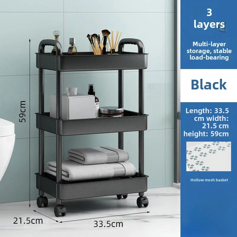 3 Tier Utility Rolling Cart with Reinforced Handles Storage Rack Storage Shelf for Kitchen Bathroom Craft Room Nursery