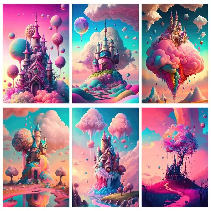 

RUOPOTY Painting By Numbers For Adults Rainbow Castle Coloring On Numbers Kit For Wall Decor Crafts