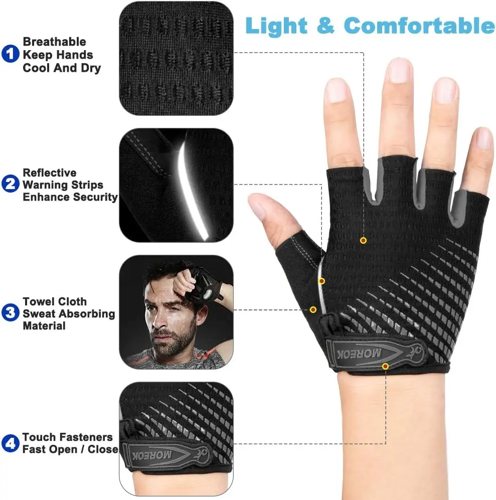 Cycling Gloves MOREOK Bike Half Finger 5mm Gel Pads Shock-absorbing Mountain Bike Road Cycling for Men Women