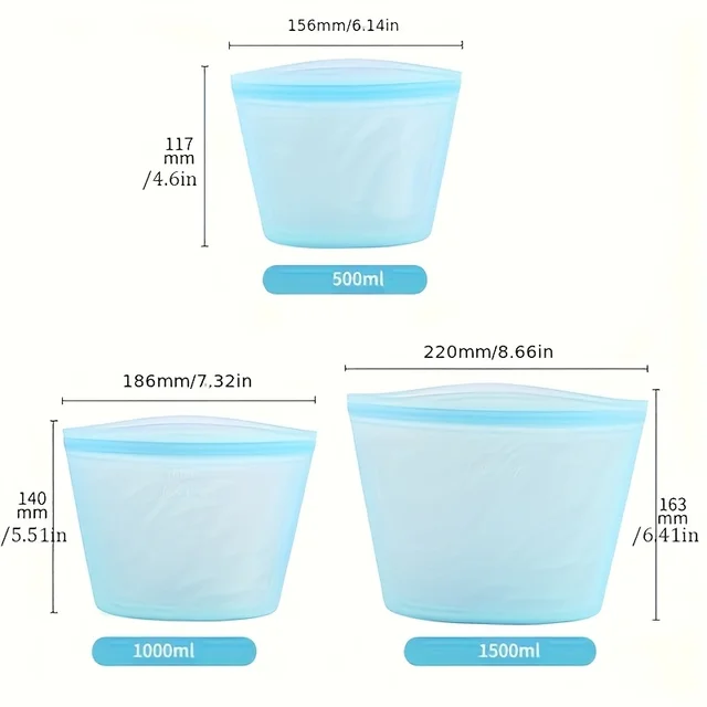 Conteneurs alimentaires en Silicone, sacs de rangement réutilisables, ensemble de sacs à fermeture éclair étanches pour réfrigérateur et congélateur, conservation de la fraîcheur, organisateur de cuisine, 1/3 pièces 6