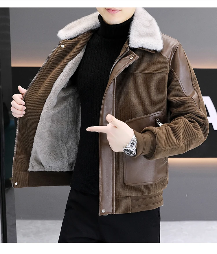 Casual 2025, Winter männer Abnehmbare Pelz Kragen Plüsch Verdicken Jacken Outwear Kurze Stil Winddicht Fleece Mäntel Business Parkas – Detail 13